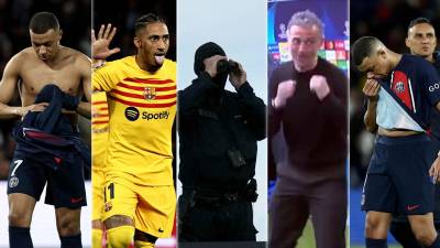 Las imágenes que dejó el triunfazo del Barcelona (2-3) contra el PSG en la ida de cuartos de final de la Champions League en el Parque de los Príncipes. Kylian Mbappé, apagado y frustrado.