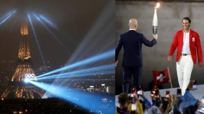 Zinedine Zidane le entrega la antorcha a Rafael Nadal.