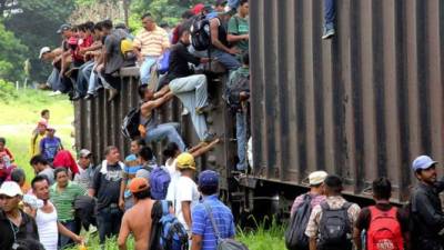 Un grupo de migrantes entre ellos hondureños cruzan el territorio mexicano.
