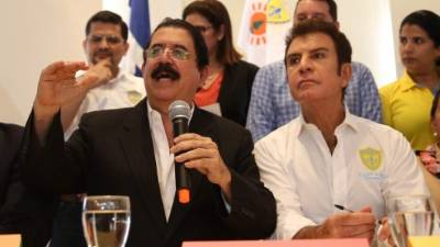 El expresidente Manuel Zelaya Rosales y el candidato de la Alianza, Salvador Nasralla.