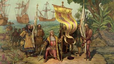El primer desembarco del navegante Cristóbal Colón en América el 12 de ocutubre de 1492.