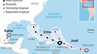 Tres huracanes se formaron en el Atlántico, de momento, el más peligroso es Irma.