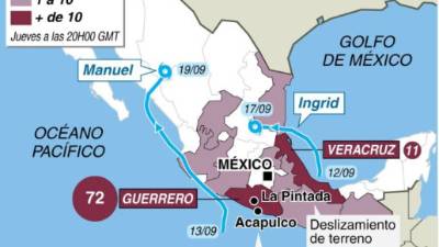 Los daños en México por el paso de dos ciclones. AFP