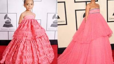 Esta linda nena lució una imitación del vestido que usó Rihanna en los Grammy. A la pequeña sí le queda bien el diseño rosa.
