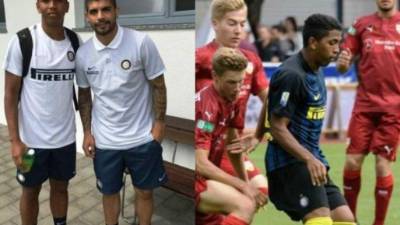 El catrachoi junto al argentino Ever Banegas (izquierda) y en de sus juegos con la camiseta del Inter juvenil.