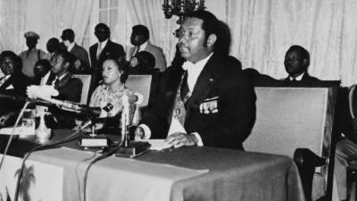Duvalier, cuando era presidente, dando un discurso, en 1976.