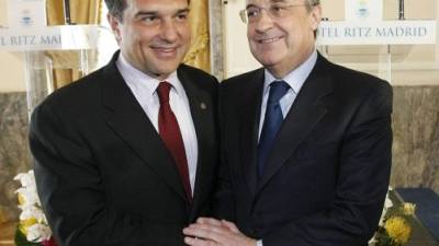 Los presidentes del F.C. Barcelona, Joan Laporta, y del Real Madrid, Florentino Pérez. Foto EFE- Archivo.