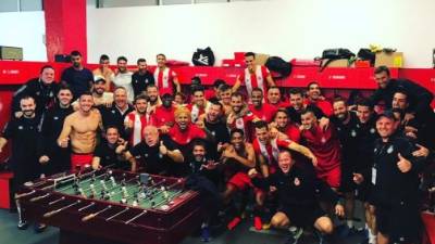 Así celebró el Girona el triunfo 2-1 ante el Real Madrid de Zidane.