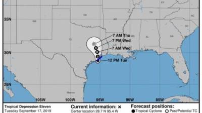 Fotografía cedida por NHC donde se muestra el pronóstico de 3 días de la tormenta tropical Imelda. EFE