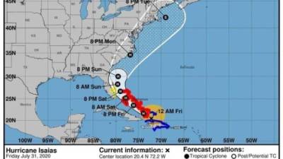 La madrugada de este viernes la tormenta Isaías se convirtió en huracán categoría 1.