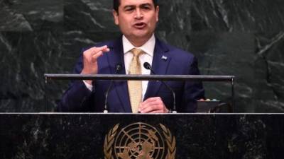 El presidente de Honduras Juan Orlando Hernández ante la Asamblea de las Naciones Unidas.