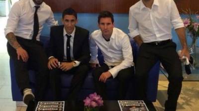 Lionel Messi junto a Ezequiel Lavezzi, Ángel Di María y Javier Mascherano.