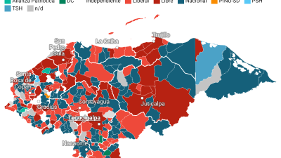 El mapa que muestra los resultados para alcaldes en cada municipio