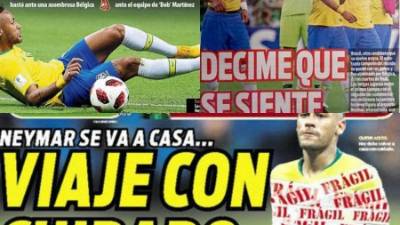 Diversos medios internacionales tienen sus portadas imagen del sufrimiento de Neymar, y de todo un pueblo que se ilusionaba con conquistar el Mundial de Rusia 2018. Brasil le dijo adiós a la Copa del Mundo tras caer 2-1 ante Bélgica en cuartos de final.