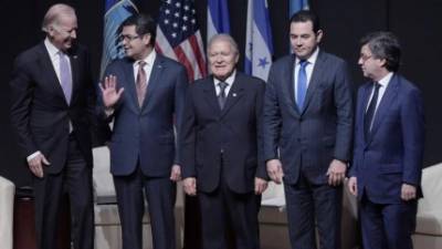 El vicepresidente estadounidense se reunió con los mandatarios del Triángulo Norte centroamericano para darle seguimiento al Plan Alianza. Foto: EFE/Lenin Nolly