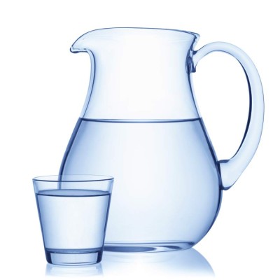 Pitcher and a glass of water, isolated on the white background, clipping path included.
