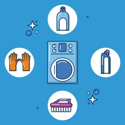 housekeeping tools and products icons vector illustration design