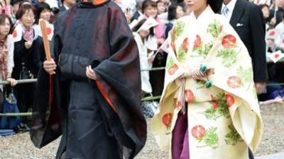 Los novios Kunimaro Senge y la princesa Noriko de Japón.