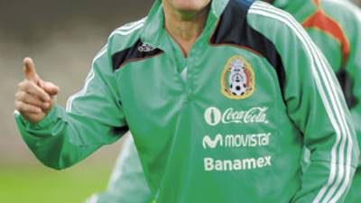 Mexico's national soccer coach Javier Aguirre gestures at the end of a training session in Mexico City, Tuesday Sept. 8, 2009. Mexico will face Honduras in a 2010 World Cup qualifying match in Mexico City on Sept. 9. (AP Photo/Claudio Cruz)