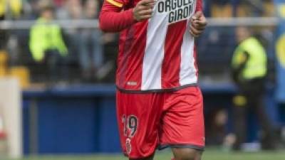 El jugador hondureño del Girona, Choco Lozano, celebra el gol que marcó para su equipo frente al Villarrreal, durante el partido de 27 jornada de España.