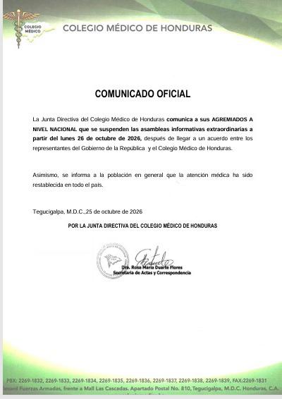 Colegio Médico suspende asambleas tras acuerdos con el Gobierno