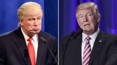 El actor Alec Baldwin y Donald Trump es una imagen comparativa.