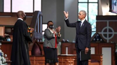 Barack Obama en el funeral del congresista afroamericano John Lewis.
