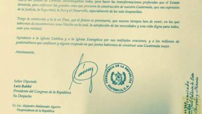 Carta de renuncia de Otto Pérez Molina.