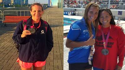 Maritza Rojas (i.) y Ana Joselina Fortín continúan hoy su participación en el Mundial Máster de Natación.
