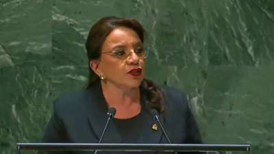 La presidenta de Honduras, Xiomara Castro, durante su discurso en la ONU.