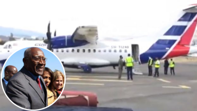 El avión presidencial de Cuba aterrizando en Honduras.
