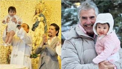 La pequeña Mía en unas fotos de archivo junto a su padre Alex y su abuelo Alejandro Fernández.