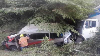 Escena del accidente registrado este miércoles en Copán, occidente de Honduras.