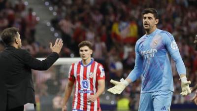 Simeone le reclamó a Courtois ya que el portero belga les gritó el gol de Militao a los aficionados del Atlético de Madrid.