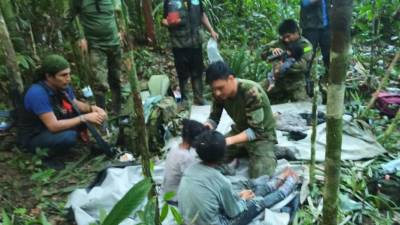 Fotografía cedida por las Fuerzas Militares de Colombia en la que se ven dos de los niños indígenas rescatados en la selva.