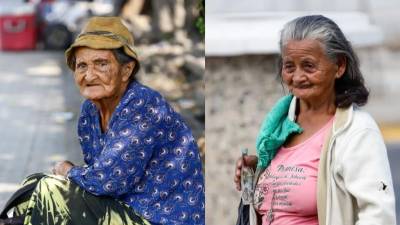 Indiana Matilda Pacheco y María Catalina Guzmán piden en las calles de San Pedro Sula para poder sobrevivir.