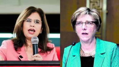 Rixi Moncada, ministra de Defensa, y la embajadora de Estados Unidos en Honduras, Rixi Moncada.