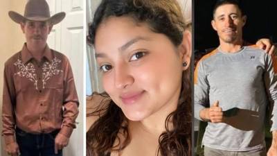 Fotos en vida de Selvin Chacón, de 48 años; Karen Bautista, de 24 años y Sergio Chacón, de 38, los tres hondureños asesinados en una empresa de jardinería en San Antonio, Texas