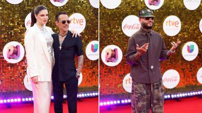 El cantante, actor y productor musical estadounidense de origen puertorriqueño Marc Anthony y su pareja, la modelo paraguaya Nadia Ferreira, posan a su llegada a la alfombra roja de la gala de entrega de la vigésimo tercera edición de los Premios Juventud, que sale de América y se celebra por primera vez en Europa, este jueves en Marbella (Málaga). El puertorriqueño Farruko también hizo su entrada pero en solitario.