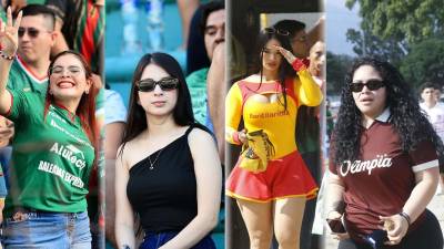 Las bellas chicas que engalanan la final de ida del Torneo Apertura 2025 entre Marathón y Olimpia en el estadio Olímpico Metropolitano de San Pedro Sula.