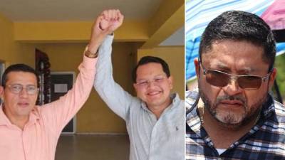 A la izquierda, la fotografía de San Laínez, actual alcalde de La Lima (Libre) y Reynaldo Maldonado (Liberal) que provocó el malestar de Santiago Motiño, el nacionalista que lidera el escrutinio. Acá les explicaremos este caso.