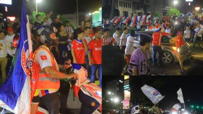 ¡Locura total! Aficionados del Olimpia se fueron a festejar al bulevar Morazán luego de que Olimpia se coronara campeón ante Marathón.
