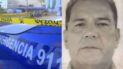 A la derecha, foto en vida de Óscar René Flores Domínguez, el hombre que fue asesinado en la zona viva de San Pedro Sula.