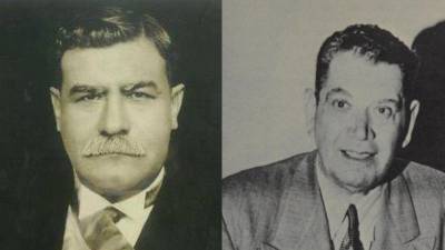 Durante los mandatos militares se realizaron las últimas juramentaciones presidenciales en el Congreso Nacional, como ocurrió con Tiburcio Carías Andino (izquierda), quien entregó el poder en 1949 a Juan Manuel Gálvez (derecha) tras un extenso período en la presidencia.