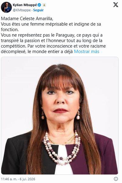 Gobierno de Paraguay con inesperada reacción tras insultos de senadora contra Mbappé