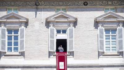 Pope Francis' during his Angelus Prayer from the window of his office over Saint Peter's Square at the Vatican, 13 August 2017. EFE