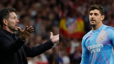 Simeone arremetió contra el portero belga Courtois.