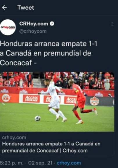 Medios de Costa Rica expresaron que Honduras arrancó con empate ante Canadá.