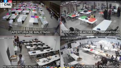 Personal de trabajo del CNE que realiza el escaneo y procesamientos de las actas electorales.