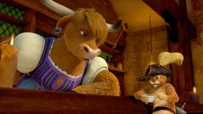 Una de las divertidas escenas de Las aventuras del Gato con Botas.